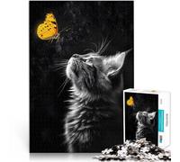 puzzle 1000 pezzi per adulti Gatto che osserva la farfalla Riduzione dello stress interessante offerte come regali per tutta la famiglia 50x70cm