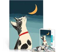 puzzle 1000 pezzi per adulti Gatto che osserva la luna Giocattolo educativo intellettuale decomprimente Regalo di compleanno, regali, arte murale 38x26cm