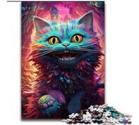 Puzzle 1000 pezzi per adulti Gatto colorato con grandi occhi in legno, gioco interattivo per famiglie, adatto dai 14 anni in su, 50x75cm, Natale o compleanni