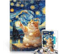 puzzle 1000 pezzi per adulti Gatto della notte stellata Difficile da completare ma divertente e umoristico per la decorazione della casa 38x26cm