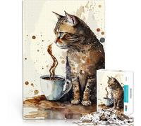puzzle 1000 pezzi per adulti Gatto e caffè carini per il giocattolo di sfida del gioco educativo Giocattoli per la decorazione della casa 70x100cm
