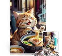 puzzle 1000 pezzi per adulti Gatto felice che mangia ramen Giochi educativi Decorazione della casa Collezione di artisti, Belle arti 75x50cm