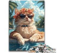 Puzzle 1000 pezzi per adulti Gatto in vacanza Divertimento in famiglia Ideale come regalo per tutta la famiglia dai 14 anni in su 26x38cm