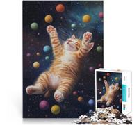 puzzle 1000 pezzi per adulti Gatto nello spazio con gomitoli di lana Giocattoli educativi Decorazione murale Regali unici per compleanno e Natale 75x50cm