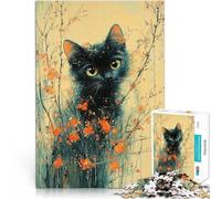 Puzzle 1000 pezzi per adulti “Gatto nero in fiore” Fatto di legno,per e da 14 anni in su Gara di velocità a mano Regali di compleanno e regali unici。misurare:50x75cm/19.68x29.52pollice