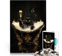 puzzle 1000 pezzi per adulti Gatto nero in una vasca d'oro Giocattolo educativo per l'apprendimento Collezione di artisti, Belle arti 38x26cm