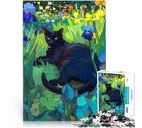 puzzle 1000 pezzi per adulti Gatto nero nel giardino fiorito Per il divertimento in famiglia Gioco educativo per compleanno e Natale 52x38cm