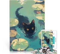 puzzle 1000 pezzi per adulti Gatto nero nelle ninfee per il giocattolo di sfida del gioco educativo con poster abbinato e foglio di quiz 70x100cm