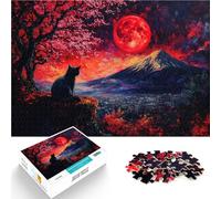 puzzle 1000 pezzi per adulti Gatto nero sotto la luna rossa Giocattolo educativo per l'apprendimento Migliorare l'amore tra le coppie 38x26cm