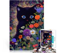 puzzle 1000 pezzi per adulti Gatto nero tra i fiori Giocattoli educativi per l'apprendimento Giochi per famiglie Regalo per i compleanni 38x26cm