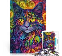 puzzle 1000 pezzi per adulti Gatto psichedelico astratto Per il divertimento in famiglia con pezzi completamente interconnessi di forma casuale 38x26cm