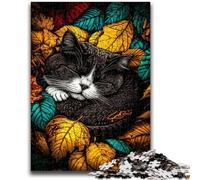 Puzzle 1000 pezzi per adulti Gatto tra le foglie cadute per e dai 14 anni in su Gioco pratico Regalo di Natale 50x75cm