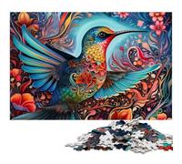Puzzle 1000 pezzi per adulti, gioco rompicapo in legno a forma di colibrì psichedelico, gioco interattivo per famiglie, adatto dai 14 anni in su, 50x75CM/19,68x29,52 pollici
