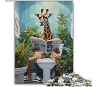 Puzzle 1000 pezzi per adulti Giraffa che legge il giornale in legno,giocattoli regalo educativo intellettuale decompressivo divertente gioco per famiglie 50x75cm festa di compleanno per uomini e donne