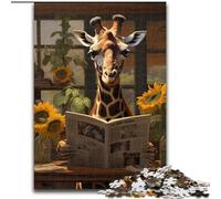 Puzzle 1000 pezzi per adulti Giraffa che legge il giornale in legno,giocattoli regalo educativo intellettuale decompressivo divertente gioco per famiglie 50x75cm festa di compleanno per uomini e donne