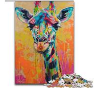 Puzzle 1000 pezzi per adulti Giraffa colorata in legno, ideale per divertimento in famiglia, relax e regali di festa 50x75cm festa di compleanno per uomini e donne