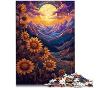 Puzzle 1000 pezzi per adulti girasoli tra montagne luna puzzle analisi e logica per adolescenti dai 14 anni in su, 50 x 75 cm