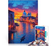 puzzle 1000 pezzi per adulti Gondola al tramonto a Venezia Per il divertimento in famiglia con pezzi completamente interconnessi di forma casuale 38x26cm