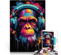 puzzle 1000 pezzi per adulti Gorilla con le cuffie per il giocattolo di sfida del gioco educativo Regalo di compleanno, regali, arte murale 52x38cm