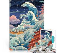 puzzle 1000 pezzi per adulti Grande onda, stile giapponese giochi divertenti per famiglie con pezzi completamente interconnessi di forma casuale 52x38cm
