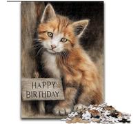 Puzzle 1000 pezzi per adulti "Happy Birthday Cat" in legno, adatto per compleanni, Halloween, Ringraziamento, Pasqua, dimensioni 50X75CM