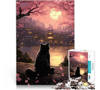 puzzle 1000 pezzi per adulti Il gatto della notte di luna in Giappone Regali di giochi impegnativi Migliorare l'amore tra le coppie 52x38cm