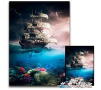 Puzzle 1000 pezzi per adulti Kraken attacca la nave pirata Puzzle impossibili per adulti Ideale per divertimento in famiglia, relax e regali per le feste 50x75CM/19,68x29,52 pollici