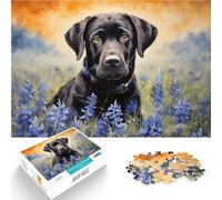 puzzle 1000 pezzi per adulti Labrador nero nei Bluebonnets Vacanza a casa: uccidere il tempo è ideale come regalo per tutta la famiglia 38x26cm