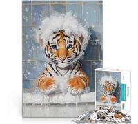 puzzle 1000 pezzi per adulti L'ora del bagno del cucciolo di tigre Sollievo dallo stress con pezzi completamente interconnessi di forma casuale 75x50cm