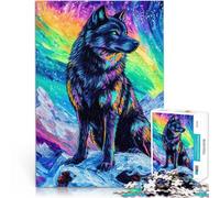 puzzle 1000 pezzi per adulti Lupo sotto l'aurora boreale Difficile da completare ma divertente e umoristico Regalo di compleanno, regali 52x38cm