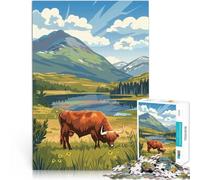 puzzle 1000 pezzi per adulti Mucca delle Highlands in un paesaggio montano Giocattoli antistress Decorazioni e regali unici per la casa 26x38cm