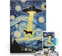 puzzle 1000 pezzi per adulti Mucca rapita da un UFO Difficile da completare ma divertente e umoristico Migliorare l'amore tra le coppie 75x50cm