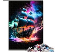 Puzzle 1000 pezzi per adulti Nave pirata colorata in legno, gioco interattivo per famiglie, adatto dai 14 anni in su, 50x75cm, Natale o compleanni