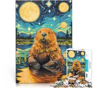 puzzle 1000 pezzi per adulti Notte stellata del castoro carino Allena il tuo cervello e le tue mani Migliorare l'amore tra le coppie 38x26cm