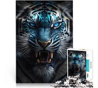 puzzle 1000 pezzi per adulti occhi azzurri di tigre selvaggia Per il divertimento in famiglia con poster abbinato e foglio di quiz 75x50cm