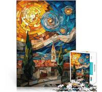 puzzle 1000 pezzi per adulti Opera d'arte in mosaico di vetro colorato "Notte stellata" Analisi e logica regali per amici e familiari 38x26cm
