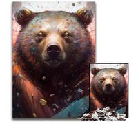 Puzzle 1000 pezzi per adulti Orso bruno dipinto Puzzle in legno Gioco interattivo per famiglie, regalo artigianale con opere d'arte colorate 50x75cm / 19,68x29,52 pollici