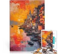 puzzle 1000 pezzi per adulti Paesaggio urbano al tramonto con barche Regali di giochi impegnativi Collezione di artisti, Belle arti 52x38cm