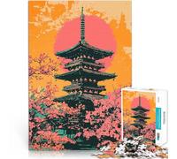puzzle 1000 pezzi per adulti Pagoda giapponese al tramonto, arte minimalista Gioco di famiglia per e offerte come regali per tutta la famiglia 52x38cm