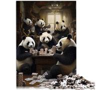Puzzle 1000 pezzi per adulti Panda Poker Giochi educativi a casa Giocattoli fai da te con poster abbinato e scheda domande 14,96 pollici x 20,47 pollici