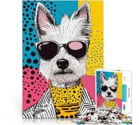 puzzle 1000 pezzi per adulti Pop art con un simpatico cane Westie Gioco intellettuale Attività divertenti a casa, regali di compleanno, regali di viaggio, 38x52cm