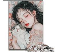 Puzzle 1000 pezzi per adulti, ragazza addormentata e gatto, puzzle impossibile per adulti 26x38cm, arredamento colorato per la casa e gioco interattivo per famiglie