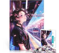 puzzle 1000 pezzi per adulti Ragazza anime alla stazione ferroviaria Rompicapo per Decorazione murale Regali unici per compleanno e Natale 38x26cm