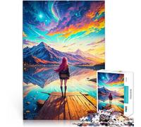puzzle 1000 pezzi per adulti Ragazza anime che ammira le montagne al tramonto Analisi e logica Giocattoli per la decorazione della casa 38x26cm