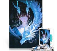 puzzle 1000 pezzi per adulti Ragazza anime con drago blu Difficile da completare ma divertente e umoristico Decorazione d'arte per la casa 38x26cm