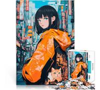 puzzle 1000 pezzi per adulti Ragazza anime con gatto in città Gioco intellettuale giocattolo Lista dei desideri con Babbo Natale 38x26cm