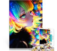 puzzle 1000 pezzi per adulti Ragazza anime con i capelli arcobaleno Giocattoli fai da te con pezzi completamente interconnessi di forma casuale 38x26cm
