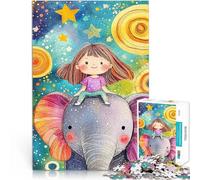 puzzle 1000 pezzi per adulti Ragazza che cavalca un elefante nello spazio Gioco di famiglia per e con poster abbinato e foglio di quiz 38x26cm