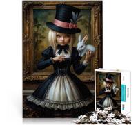 puzzle 1000 pezzi per adulti Ragazza vittoriana con coniglio, ispirata ad Alice nel paese delle meraviglie Difficile Duro Opera d'arte 75x50cm