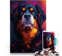 puzzle 1000 pezzi per adulti Ritratto di cane da montagna bernese con schizzi colorati, ritratto pop art al neon, cane da montagna bernese Idee regalo 75x50cm